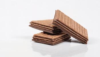 AI generated chocolate wafer on white background photo