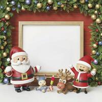 AI generated Merry Christmas and Happy New Year, Santa Claus and friends with blank frame for content photo