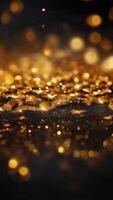 ai generato animazione d'oro leggero brillare particelle bokeh su nero background.generative ai. video