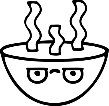 Linie Zeichnung Karikatur von ein Schüssel von heiß Suppe Symbol png