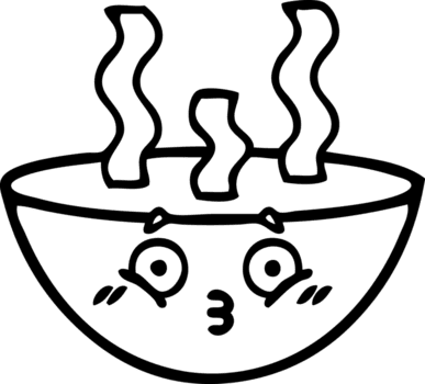Linie Zeichnung Karikatur von ein Schüssel von heiß Suppe Symbol png