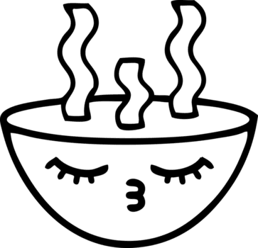 Linie Zeichnung Karikatur von ein Schüssel von heiß Suppe Symbol png