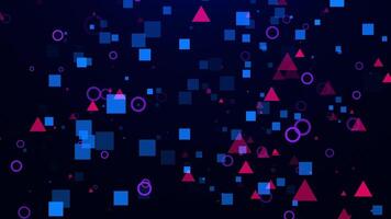 Animation of colorful figures that move. Flat animation with triangles, circles and rectangles of different sizes. Abstract background with neon moving figures. video