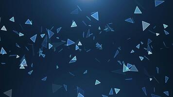 Digital figures of triangles move on a blue background. digital technologies, big data, visualization of high-speed connections. Seamless loop video