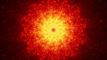 Abstract background with a bright orange sphere of particles emitting rays of light. Magic particles move with fractal energy. Bright spherical ball made of particles. Science fiction background video