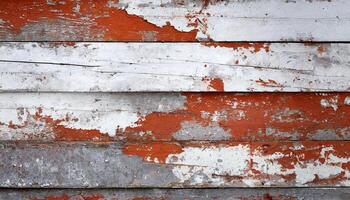 AI generated Light blue red and green weathered wooden background with cracked paint. photo
