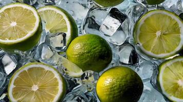 AI generated sprite water with lemon slices close up and ice cubes video