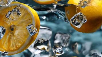 AI generated sprite water with lemon slices close up and ice cubes video