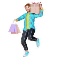 3D Illustration Character carry a package box png