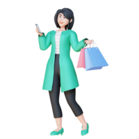 3d illustration personnage en portant une téléphone png