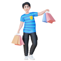 3D Illustration Character holding a shopping bag png