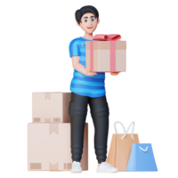 3D Illustration Character holding a box png
