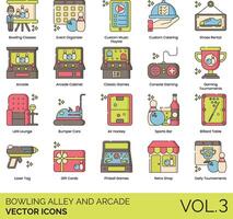 bowling alley and arcade vector icon set