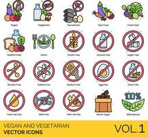 vegano y vegetariano vector icono conjunto