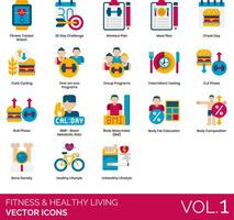 fitness and healthy living vector icon set