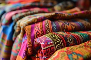 ai generado tailandia vibrante tela artesanía. foto