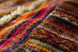 ai generado vistoso africanoperuano alfombra superficie de cerca con más motivos y textiles. foto