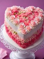 AI generated heartshaped cream pink cake with roses photo