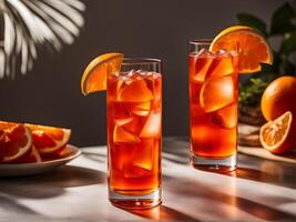 AI generated orange alcohol cocktail against the summer sun background photo