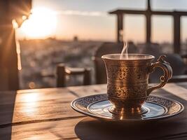 AI generated Turkish coffee on a sunny background photo