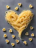 ai generado corazón conformado pasta espaguetis espaguetis flatlay foto