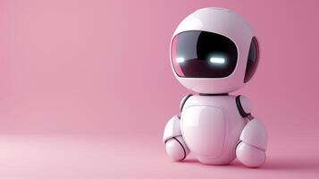 AI generated A white cute ai chatbot or robot on a pink background. Space for text photo