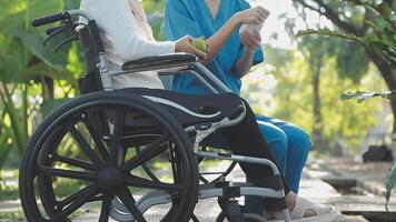 young asian physical therapist working with senior woman on walking with a walker video