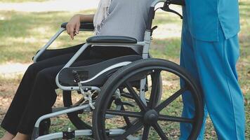 young asian physical therapist working with senior woman on walking with a walker video