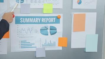 Business team collaboration discussing working analyzing with financial data and marketing growth report graph in team, presentation and brainstorming to strategy planning making profit of company. video