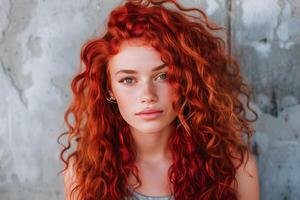 AI generated Close-Up Portrait of a Young Woman With Vibrant Red Hair and Soft Sunlight photo