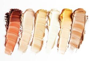 AI generated Assorted Shades of Foundation Makeup Swatches on a White Background photo