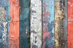 AI generated Weathered Wooden Planks With Peeling Paint in a Variety of Colors photo