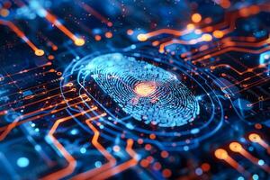 AI generated Exploring Advanced Biometric Technology Through a Fingerprint Interactive Display at Night photo