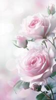 AI generated Elegant Pink Roses Blooming Against a Soft Blurred Background in Springtime photo