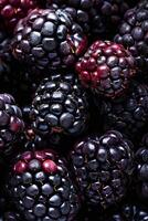 AI generated Close-Up View of Juicy Blackberries in Natural Light photo
