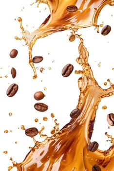 AI generated Splashing Coffee Droplets Frozen in Time Against a Clean White Background photo