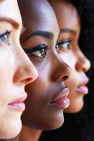 AI generated Close-Up Profile View of Three Diverse Women Emphasizing Unity and Beauty photo