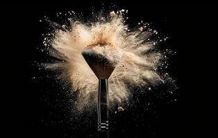 AI generated Explosive Powder Burst From a Makeup Brush Against a Dark Background photo