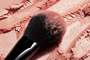 AI generated Close-Up of a Cosmetic Brush on a Textured Blush Palette in Natural Light photo
