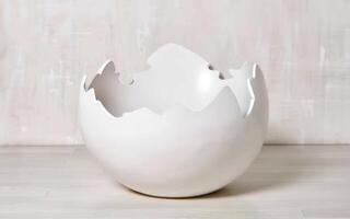 AI generated White basin furniture in opened egg shape for newborn baby studio photoshoot photo