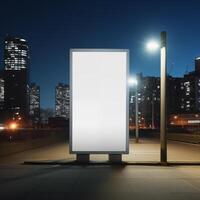 AI generated Blank mupi outdoor board in the city at night photo