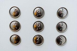 A close shot of the elevator buttons. Housing and communal services. Minimalistic design. Font for the blind. Go up to the floor by elevator photo