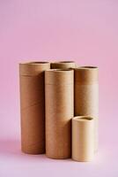 A set of craft tubes. Pencil cases made of cardboard. Paper packaging photo