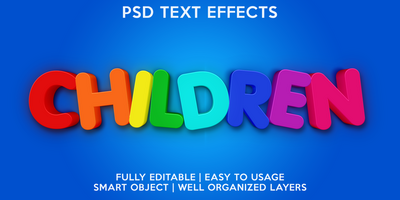 children text effect template psd
