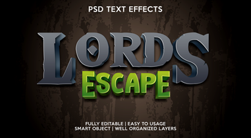 lords escape text effect template psd