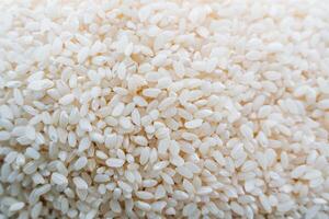 rice groats top view. White rice is shot close-up. The grains are in heaps. photo