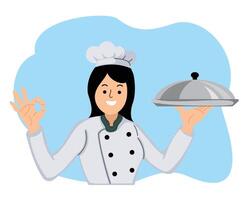 Happy woman chef mascot logo vector