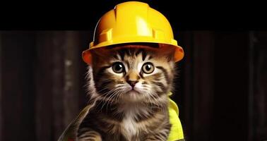 AI generated Funny cat builder photo