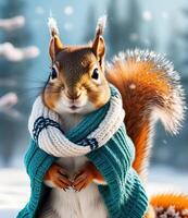 AI generated close-up portrait squirrel in sweater photo