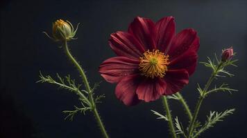 AI generated a stunning red flower makes a bold statement against a dark background. photo